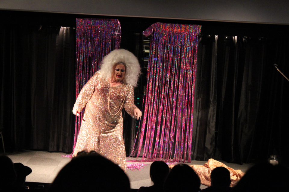 Lady Tenderflake — Edmonton performer Gil Drapeau — filled the stage with laughter and sequins for a sold-out show at Plamondon's Festival Centre on Friday night. The adult-only show kicked off the Plamondon Music Festival, which ran from June 16-18. / Chris McGarry photo.   
