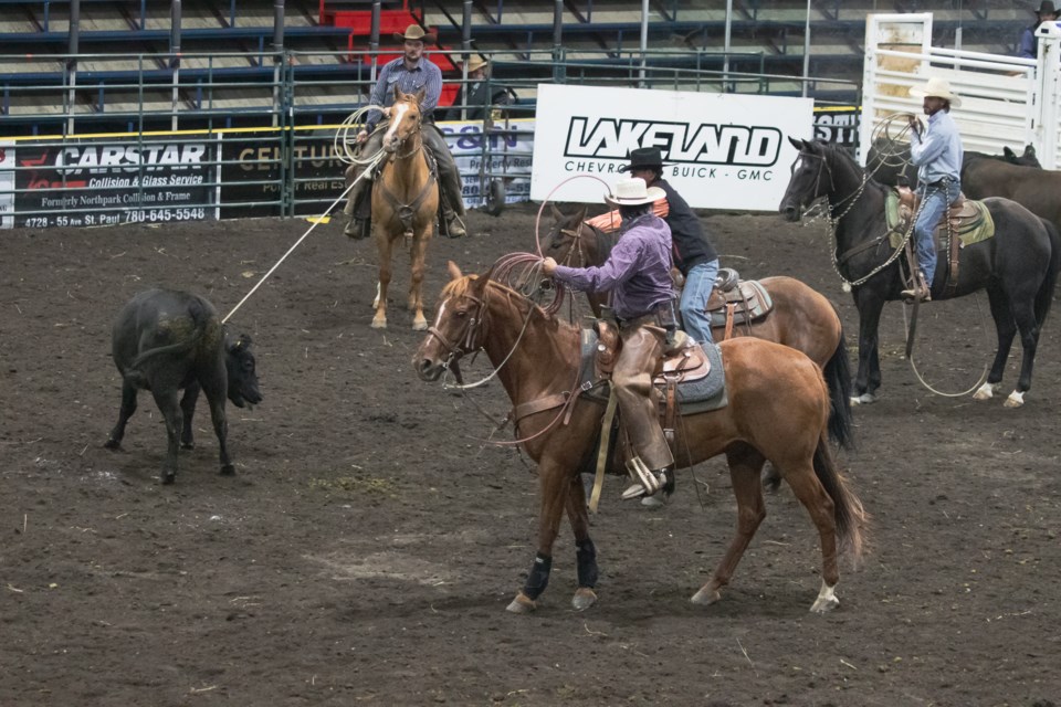 Among the ranch rodeo events played on Aug. 25 include sorting, which pits two teams to see who could separate a specific cattle from a herd, then move them in an area the fastest.