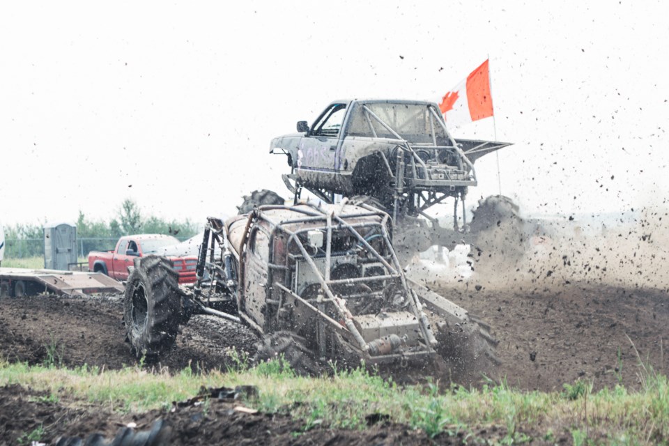 Steel hit steel and mud flew as drivers fought to keep their vehicles moving at Glendon's annual Mud Bog and Demolition Derby.