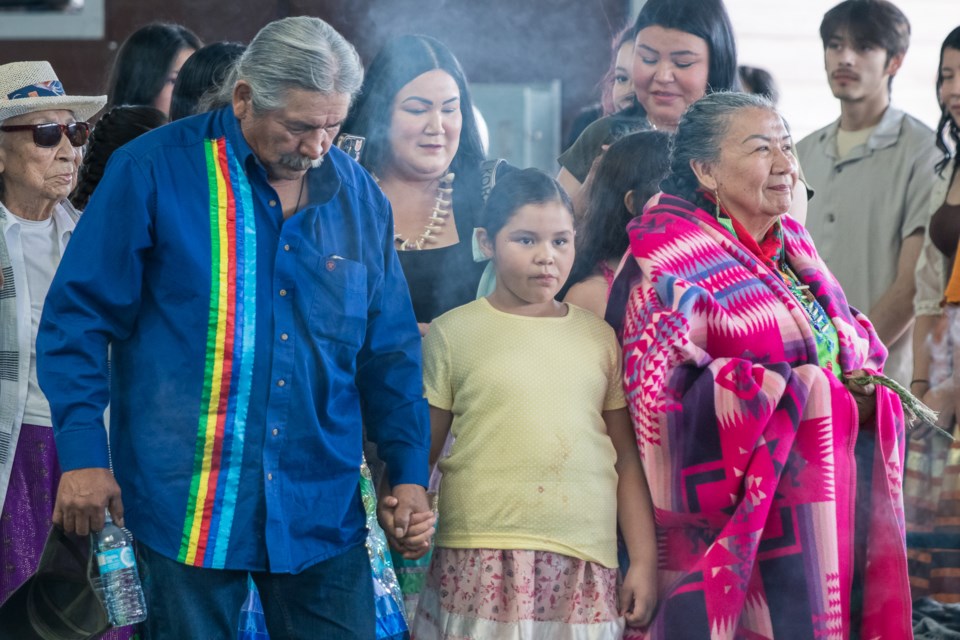 Dale Steinhauer (right), the new chief of Saddle Lake Cree Nation, during Saddle Lake's council and chief inauguration on June 20.