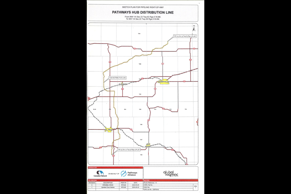 A May 2024 sketch plan for Pathways Alliance's Hub Distribution Line.