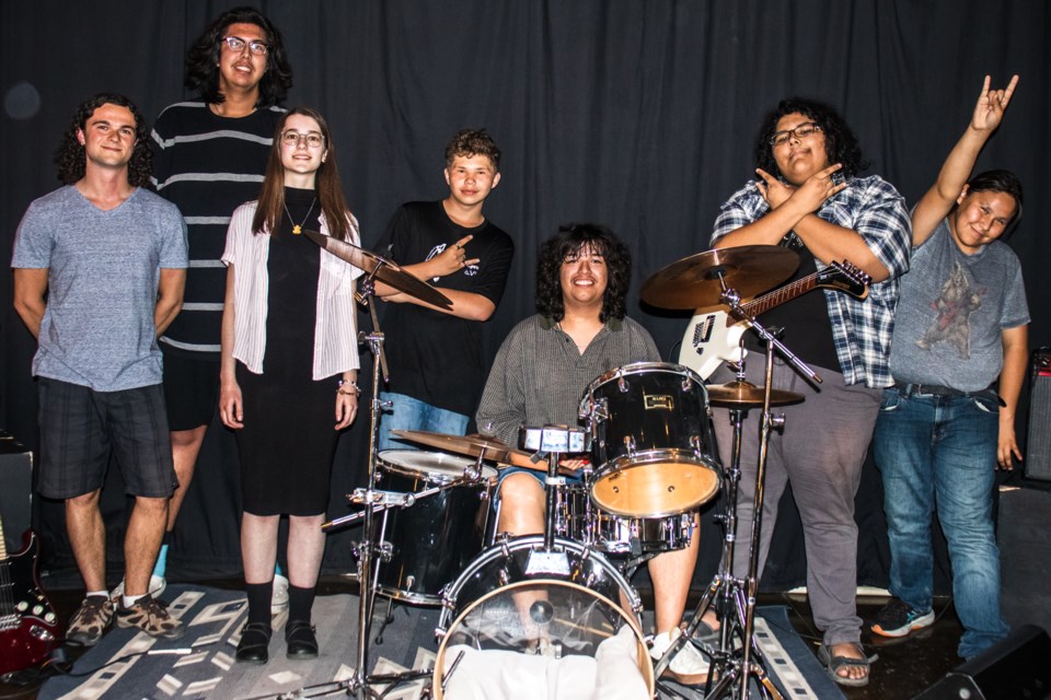 The "Awesome" band was created for a week-long Camp Rock held by the St. Paul and District Arts Foundation. From left to right is the camp's instructor Levon Vokins, along with Awesome band members Peyton Tobias Small, Rhiana Champagne, Rayden Hunter-Bernard, Darian Steinhauer, Aaron Swan Jr., and Cameron Dion. The band played several classic rocks during a performance at the Foundation to conclude the camp, including Nirvana's "Smells Like Teen Spirit".