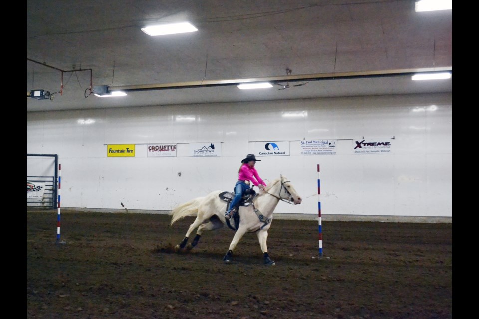 Alexa Gaugler of Bonnyville topped a lineup of 58 competitors with her clean run in Saturday’s Pole Bending at St. Paul’s 25th Annual High School Rodeo.