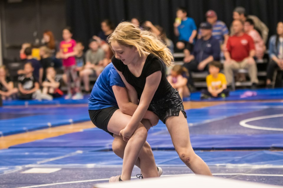 In black is Riya Guenther, one of the students from Plamondon École Beauséjour, who participated in the annual wrestling tournament on May 3 in St. Paul. 