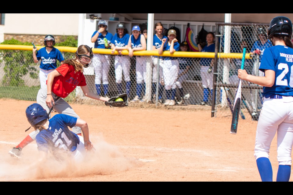 Lac La Biche U15 Dodgers (blue) plays Bonnyville U15 Angels during the weekend Lakeland League games hosted by St. Paul Storm on May 28.