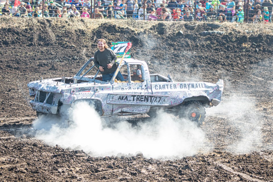 Trent Kucy is the 2023 Derby Trucks winner during Glendon's 32nd annual Mud Bog and Demolition Derby held on Aug. 12.