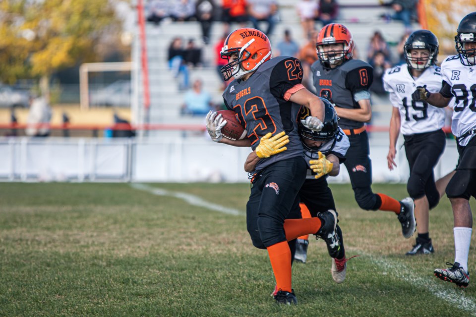 St. Paul Bengals rush for the touchdown against the Cold Lake Ravens.