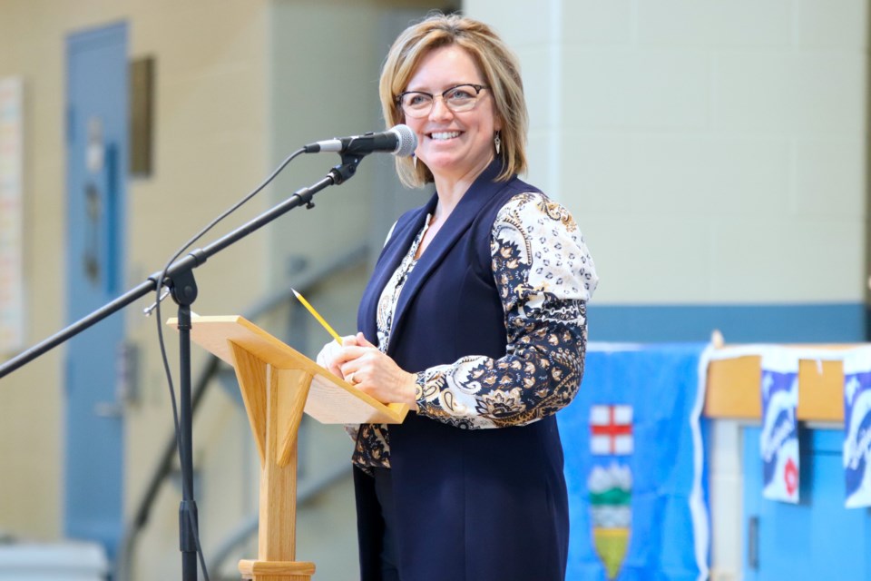 Lise Gratton during the flag-raising ceremony of the Franco-albertain flag on March 6 at École du Sommet.