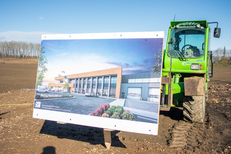 An artistic rendering of what the new public works operations centre will look like in Cold Lake was on display during the groundbreaking event on Wednesday. 