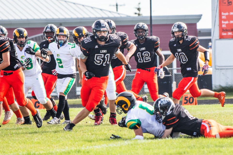 The St. Paul Lions warms up for the upcoming football season as they hosted the Lacombe Rams in St. Paul during an exhibition match on Aug. 30.