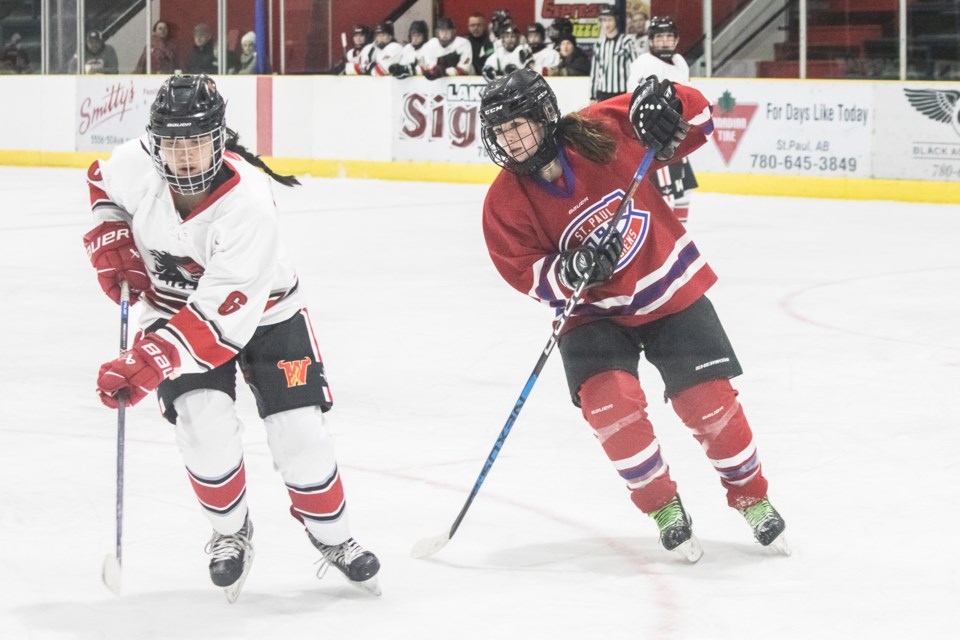 During a round robin on Jan. 4, the U18 St. Paul Canadiens female hockey team faced off against the GHC Jr Inferno Wranglers from Calgary.