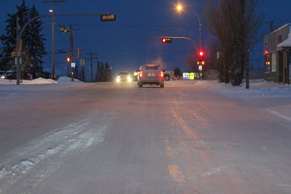Some intersections and high-traffic areas have been covered with 'buckshot' gravel to help with traction, but extreme cold temperatures have made most roadways slippery.