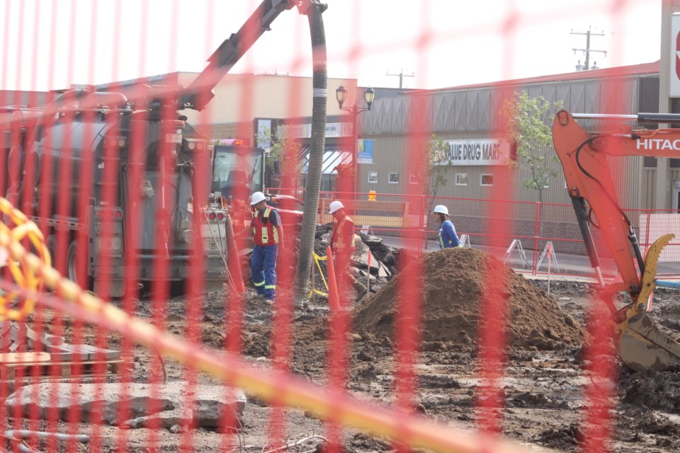 Construction continues towards the end of October deadline on the Main Street makover that has closed off a block of the Lac La Biche downtown. 