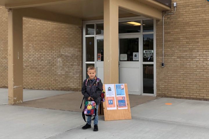 Mason Brodziak poses for a picture before heading into his first day of kindergarten at St. Paul Elementary School, Sept. 8. Photo supplied.