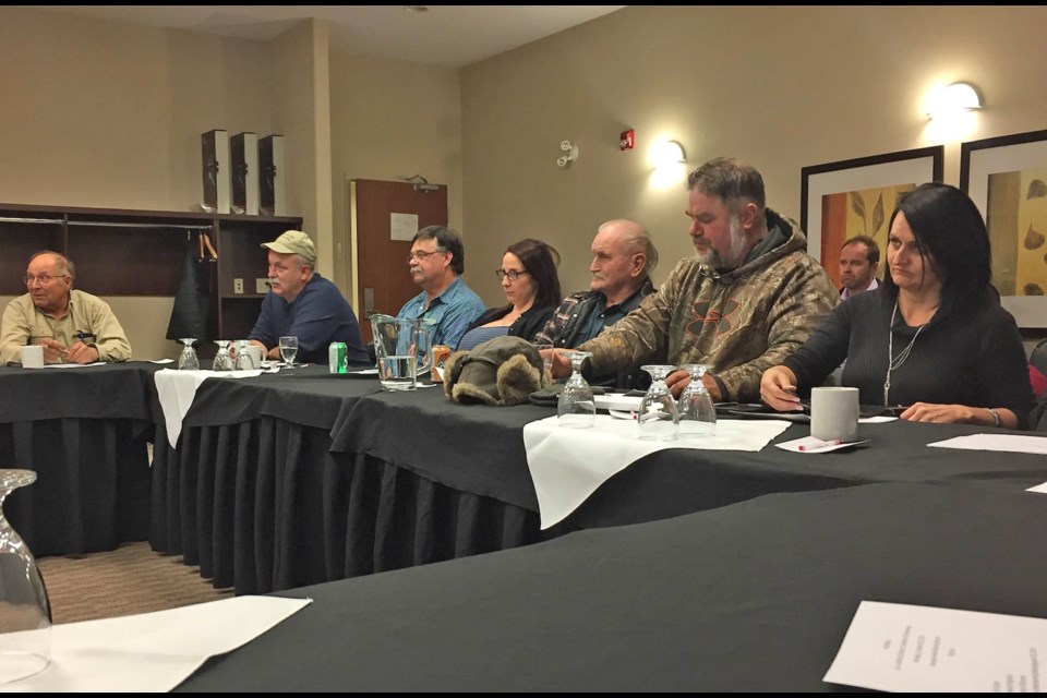 Current acting Chamber president Gail Broadbent-Ludwig (far right) sits beside now-ousted President J. Paul McLeod in this picture of the Chamber's annual general meeting last October. It was McLeod's first time at a local Chamber meeting. He was elected as president at the following meeting. The Chamber’s upcoming AGM is slated for September 29.     file photo Rob McKinley
