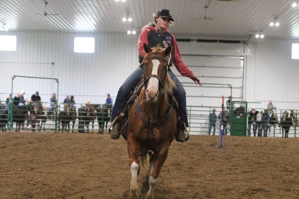 Mercedes Hutchinson was one of two dozen riders at the Rich Lake riding arena over the weekend, taking part in a horsemanship event that tested the riders and the horses. The Saturday and Sunday timed events included barrel racing, pole bending and figure-eight stakes patterns. We'll have more about the event, including results,  in the coming days