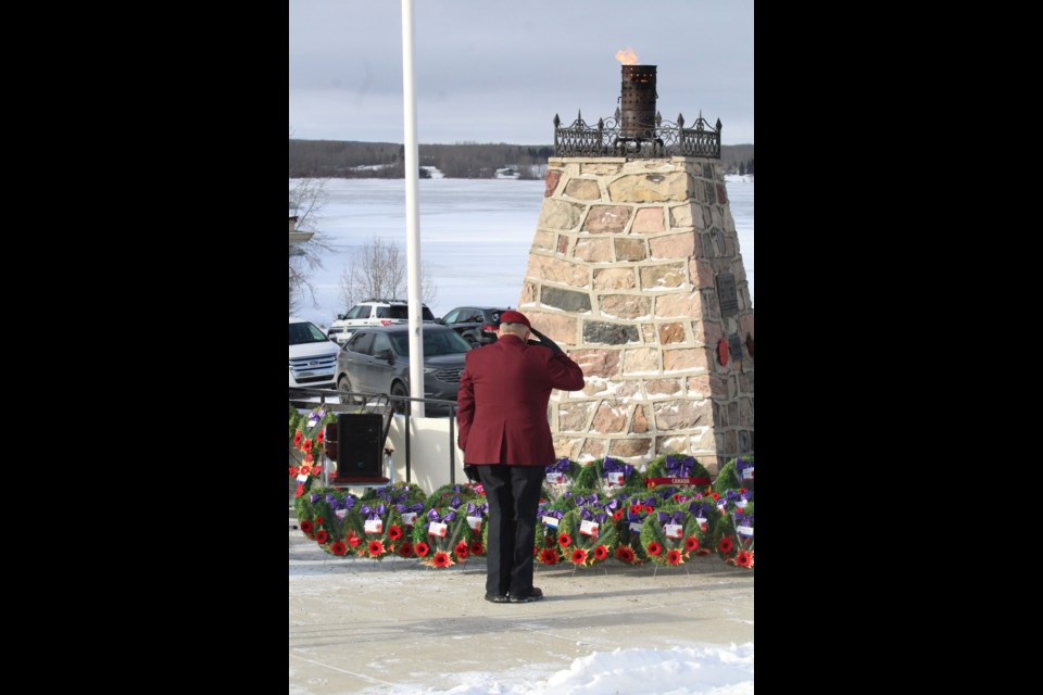 As the crowd of about 150 people dispursed from the ceremony, Metis Veteran Wally Sinclair found a quiet moment following the service to offer his personal tribute.        image Rob McKinley 