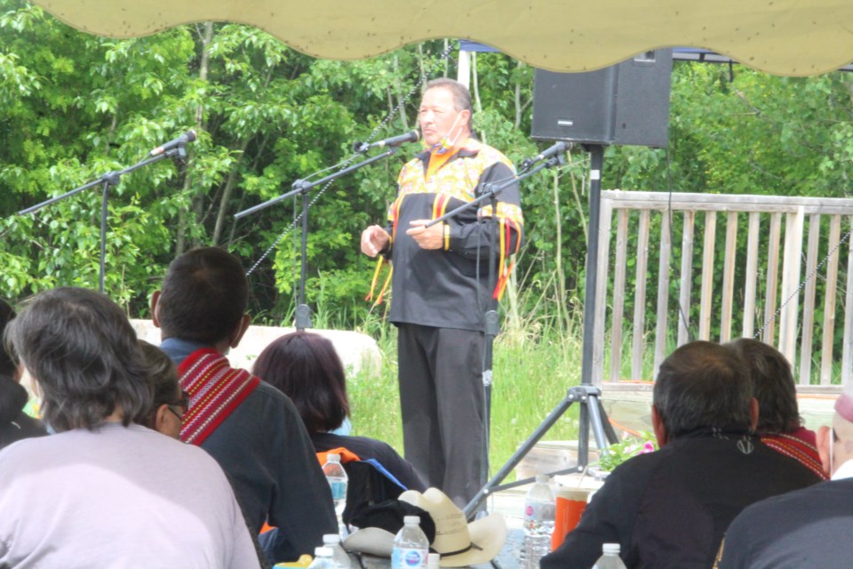 Region One MNA President Jim Cardinal addresses the crowd and calls for increased action against the effects of the residential school system.