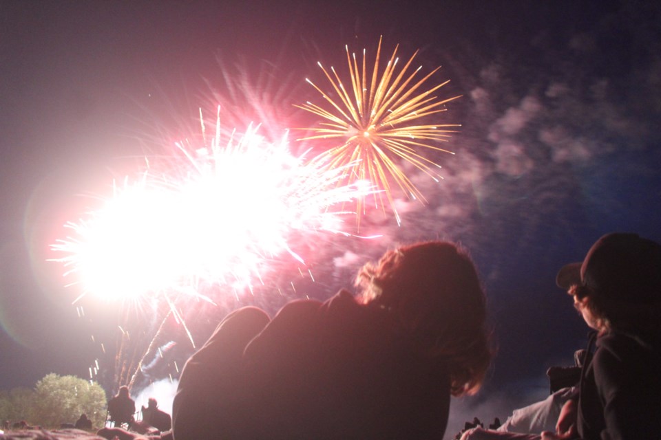 Two young sky-watchers illuminated by a fireworks blast at Sunday night's Summer Days 2022 finale.