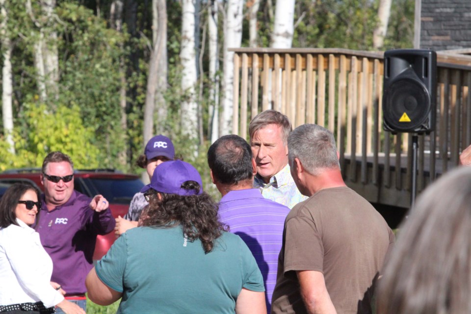 Local People's Party of Canada candidate Shawn McDonald and PPC leader Maxime  Bernier were surrounded by supporters at Monday's Lac La Biche election rally fo the party and the candidate.