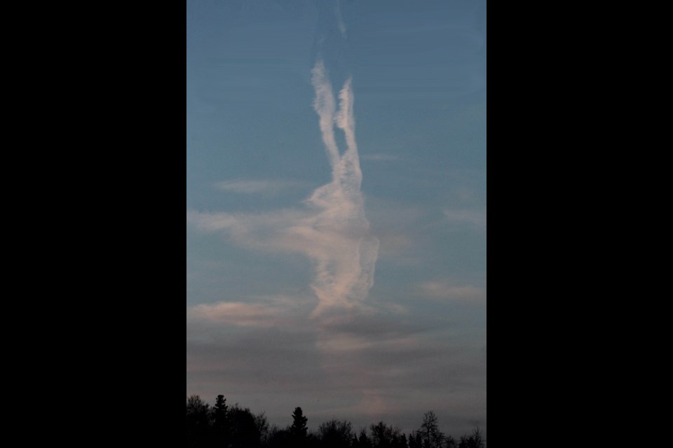 Cottontail in the clouds?  We think we spotted an airborne bunny over Holowachuk Estates on Monday night as the calendar hopped into May.