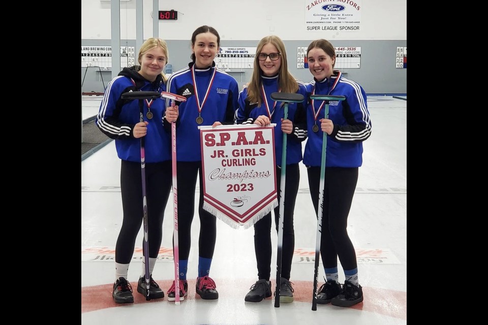 The Racette girls teams that won this year's banner includes Oakland Labrie, Caydence Bohn, Cherie Labrie, and Addison Sadlowski. / Photo supplied