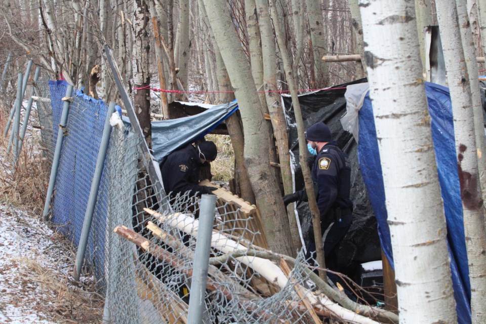 Lac La Biche RCMP and Community Peace Officers assisted with the tear-down of a "tent-city" on private property near the community's downtown in May. A new encampment could be set up — with official approvals — in Bonesville.