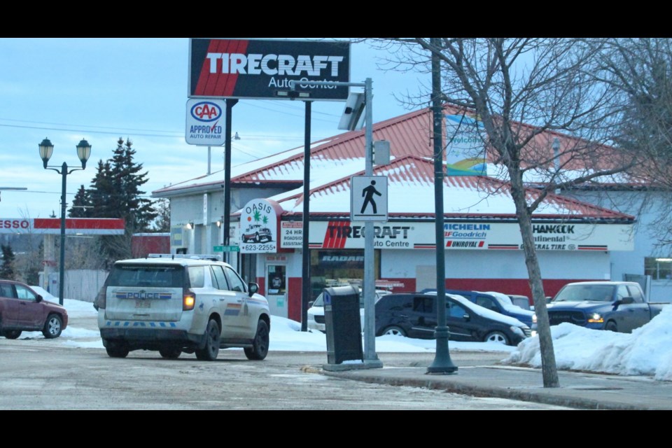 A Lac La Biche RCMP vehicle on patrol turns towards residential streets. RCMP have been patrolling neighbourhoods this month looking for unattended, idling vehicles during Operation Cold Start