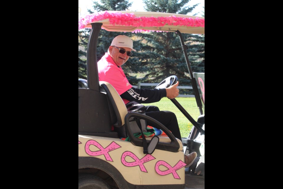 Hard to miss. Kevin Pare was on the Lac La Biche golf course on Wednesday raising funds and awareness for the Road To Hope organization.     Image Rob McKinley