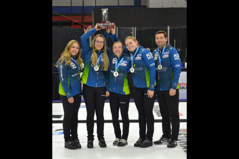The winners of the 2024 Sentinel Storage Alberta Scotties Tournament of Hearts gleefully lifted their trophy in the air at the conclusion of Sunday’s closing ceremonies at the Clancy Richard Arena in St. Paul, following their single point victory over Team Skrlik.