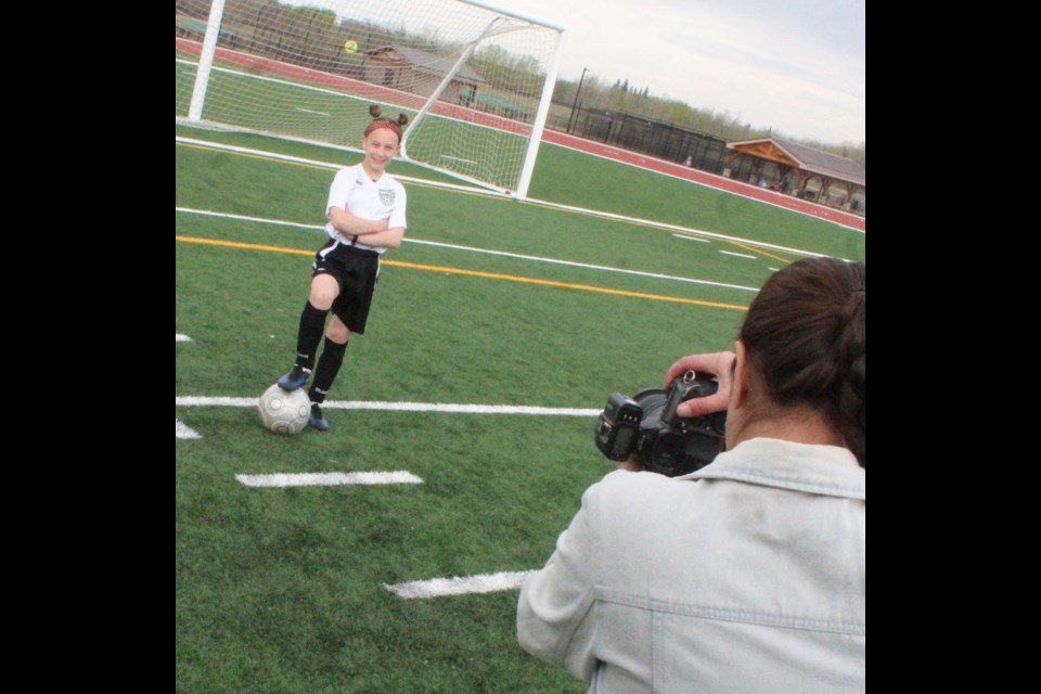 Lac La Biche U13 player April Kuraitis knows how to shoot the ball on the field, but last week, it was photographer Dalyla Abougouche who was taking the winning shots.