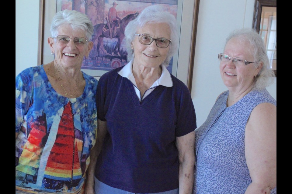 The Royal Canadian Legion McGrane Branch#28 Ladies Auxiliary relinquished its charter this past May after 63 years in existence. Sophie Hamar, middle, is one of only two of the original charter members still living. With her are Bev Bosse, left, past president, who’s been a member since 1969, and Raymonde Lett, who joined the auxiliary in 1979. 
