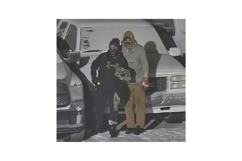 Surveillance shows two suspects wanted in connection to a break-in at Big Time Towing in Bonnyville. Photo courtesy RCMP.