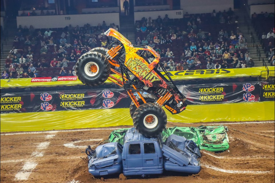 Dirt, metal, rubber and air — Tardif and Sheer Insanity rises its front grill 30 feet above ground level at the recent shows in Louisiana.