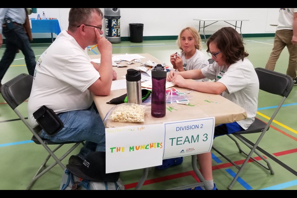 Participants work on creating a LED sign during the Science Olympics held at the Reid Field House. 