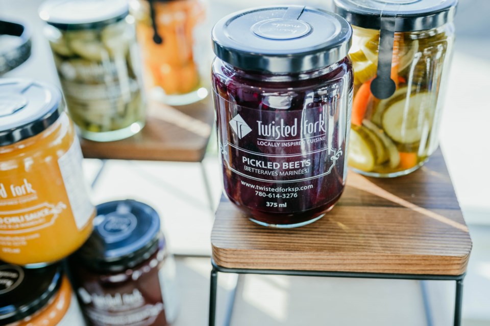 Jam and pickles and other preserves are available for purchase at Twisted Fork.