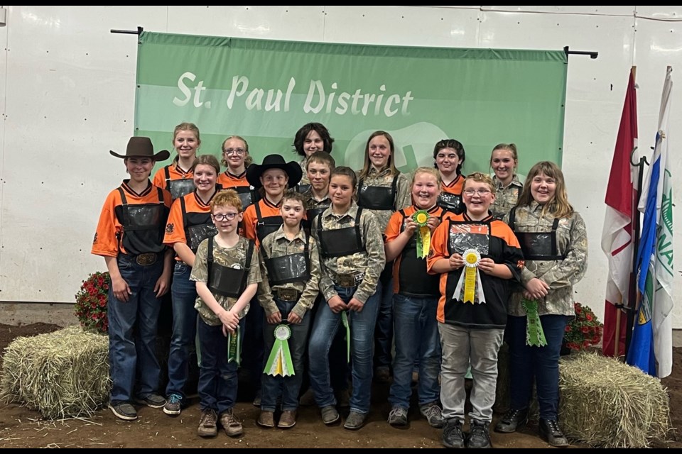 The Boscombe and St. Paul 4-H clubs came together Wednesday for St. Paul's first district show and sale. Pictured are: Back row (left to right) Emily Yaremko, Emery Brousseau, Emma Ann Miller, Miley Michaud, Kylie Lanza, Dagne St. Arnault. 
Middle row: Ethan Yaremko, Savannah Fontaine, Kurt Yaremko, Bryce Michaud
Front row Easton Corbiere, Odin St. Arnault, Hjordis St. Arnault, Melody Yaceyko, Lyrik Yaceyko, Sydni Corbiere. 
Photo supplied