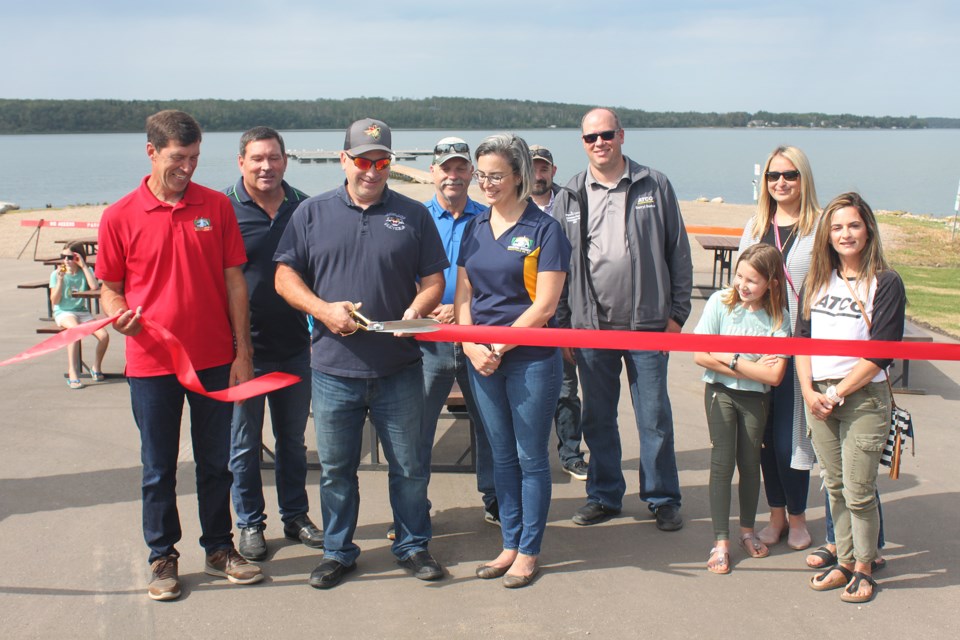 Representatives of the MD of Bonnyville including Reeve Greg Sawchuk, Coun. Darcy Skarsen, Guy Demers of the Lakeland Sports and Recreation Association, and funding partners including ATCO, were on hand for the official opening of the Vezeau Beach renewal project Aug. 27. The MD assumed ownership and operation of Vezeau Beach in 2019. The area was originally developed by a group of community volunteers who ran it for 20 years.