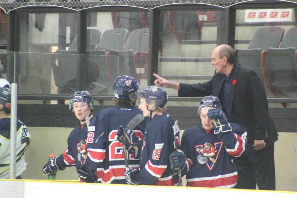 Voyageurs coach Kevin McClelland gives some advice during Friday's overtime loss to NAIT