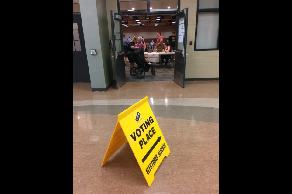 The Lac La Biche Bold Center polling stations were busy on Election Day.  Polls are open until 8 pm at several locations across the municipality. 