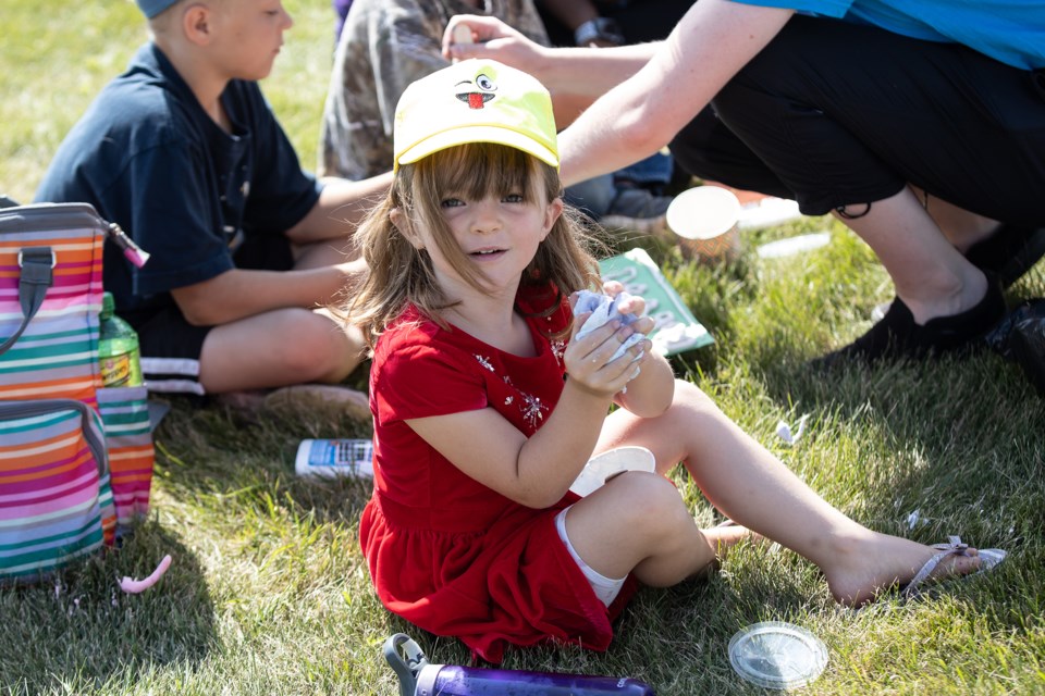 Maelle Looy was successful in making slime during the Science Experiment Fun event on July 30. The event was hosted by the Town of St. Paul FCSS summer students. Janice Huser photo.