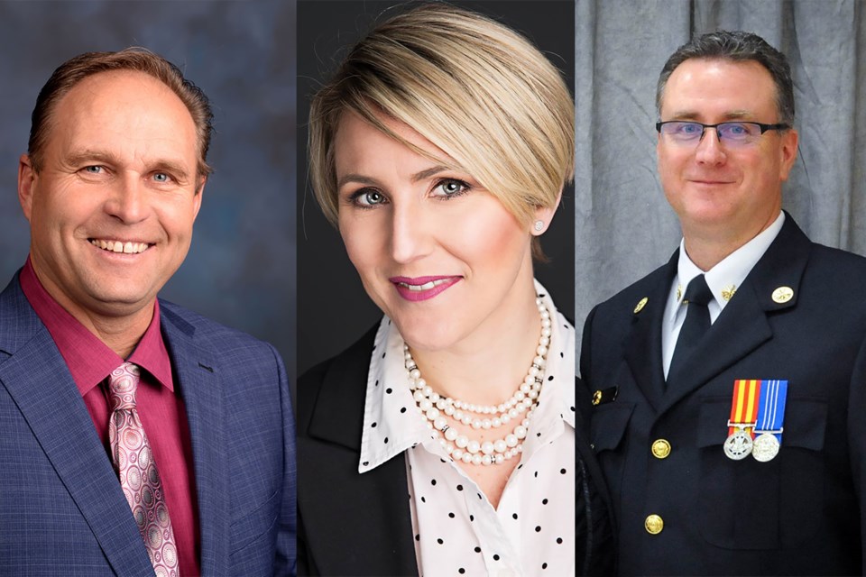 (Left to right) MD of Bonnyville Reeve Barry Kalinski, Town of Bonnyville Mayor Elisa Brosseau, and Regional Fire Chief Dan Heney of the Bonnyville Regional Fire Authority.