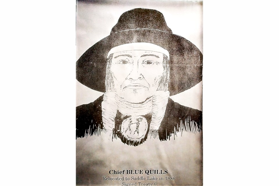A photo of Chief Blue Quill was on display at an international awards event hosted at UnBQ. The university’s namesake was honoured with a posthumous Chief of Indigenous Leadership award from the World Indigenous Nations Higher Education Consortium. / Photo supplied
