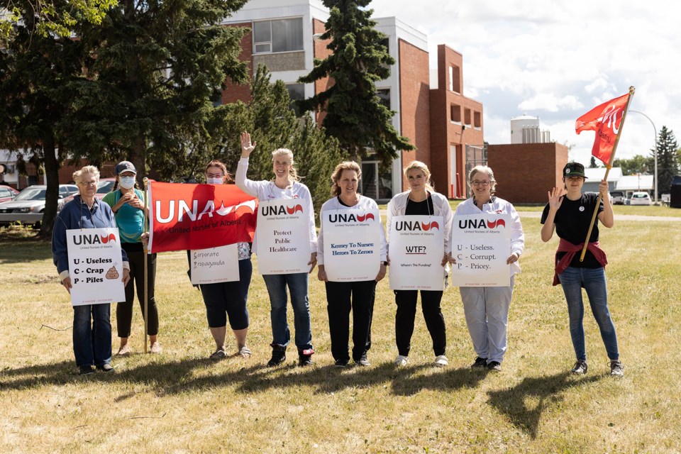 A group of nurses and supporters stand outside the St. Paul Healthcare Centre on Wednesday afternoon during the Day of Action.
Janice Huser photo