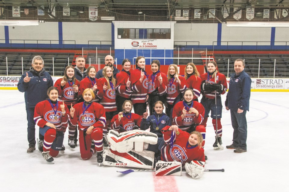 The Bantam Canadiens female hockey team took first place in their home tournament.