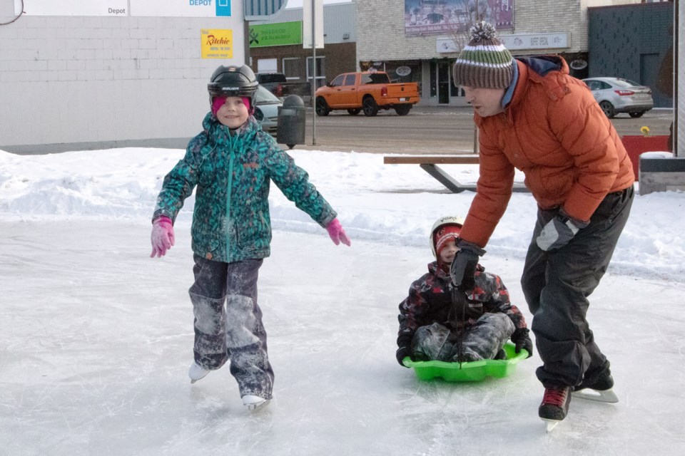 Skating at the park downtown was fun for families.