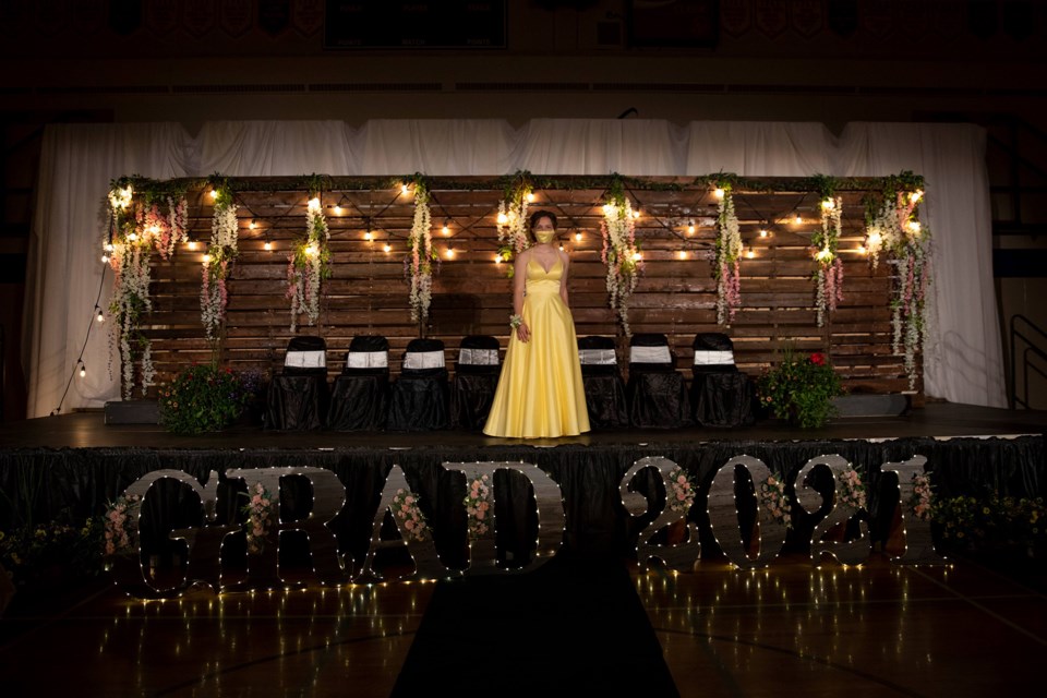 Brooke Dechaine stands on stage during the Mallaig School graduation ceremony on May 28.