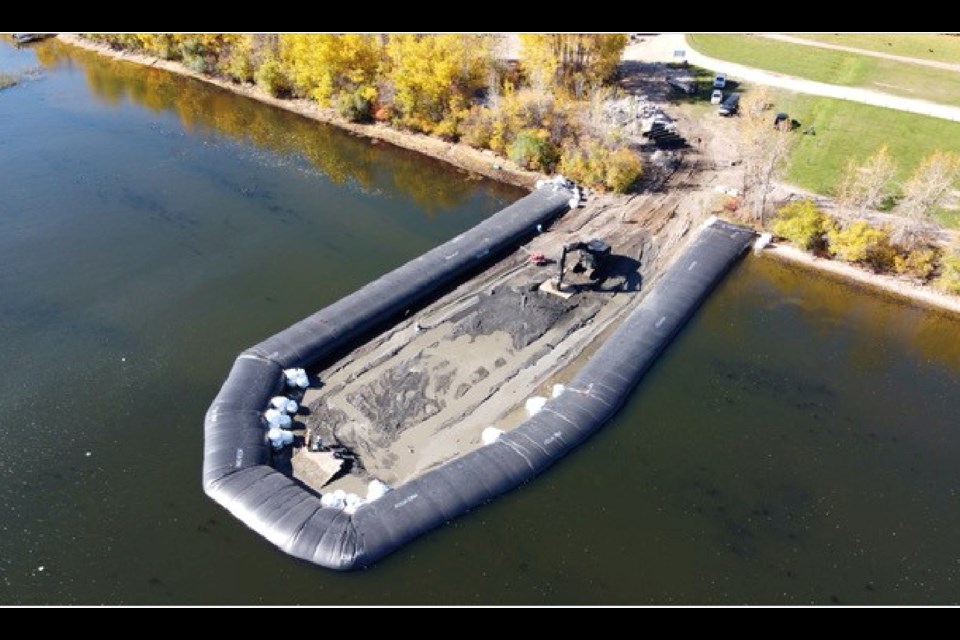 An inflatable dam around the construction site at Plamondon’s White Sands Resort allowed crews to dismantle the old boat launch.         Submitted / LLB County