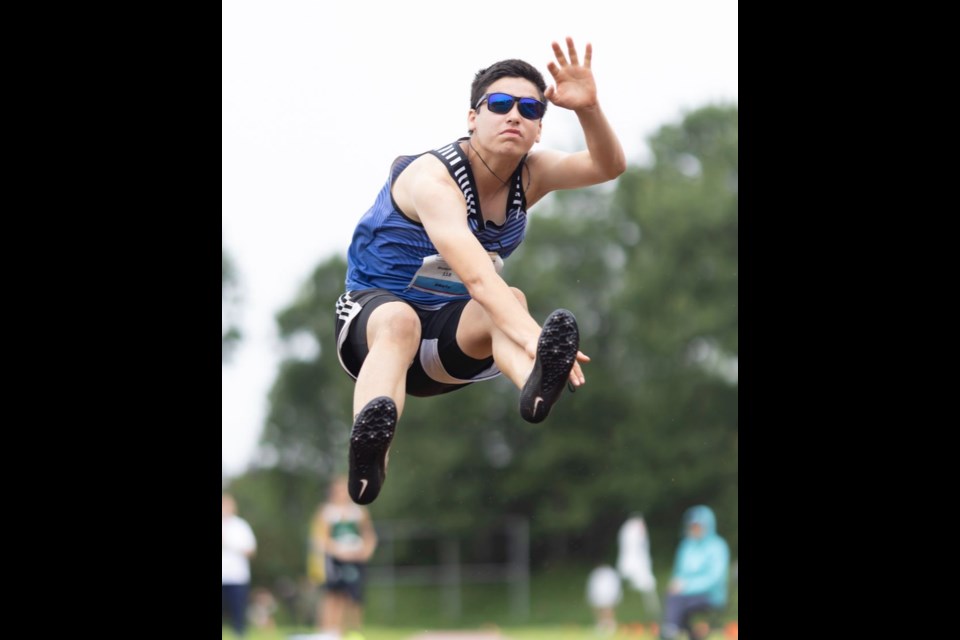 Broden Paul competes in the long jump competition at the North American Indigenous Games. Submitted photo.