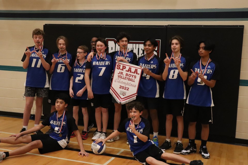 The Racette Jr. High School Raiders won the 2022 St. Paul Athletics Association junior boys’ volleyball banner. 
